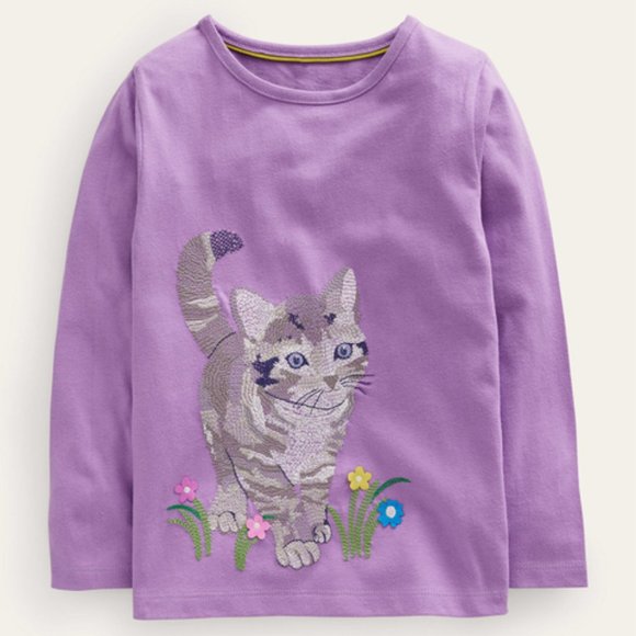 *SOLD* NWT Mini Boden HTF Playful Gray Kitten T-Shirt, 6/7Y - Picture 1 of 4